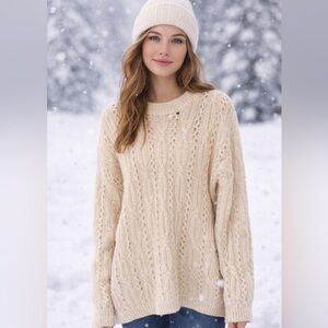 Dana Brooke women's mohair blend open‎ knit sweater cream large